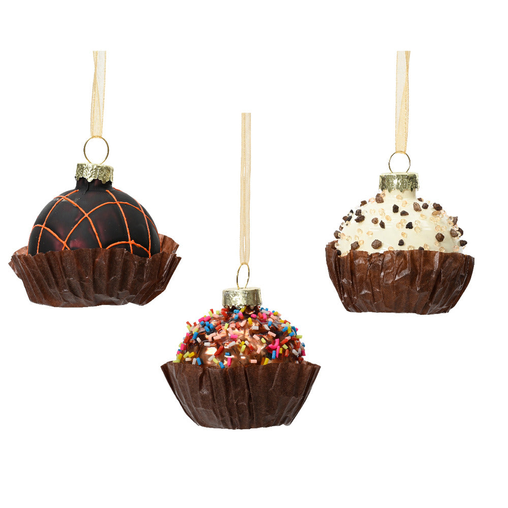 Decoris Hanging Glass Chocolate Ball with Paper Cup - 3 Assorted