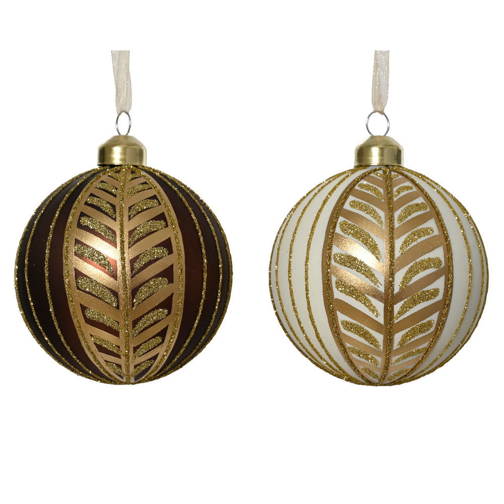 Decoris Glass Bauble with Gold Pattern 8cm - 2 Assorted,