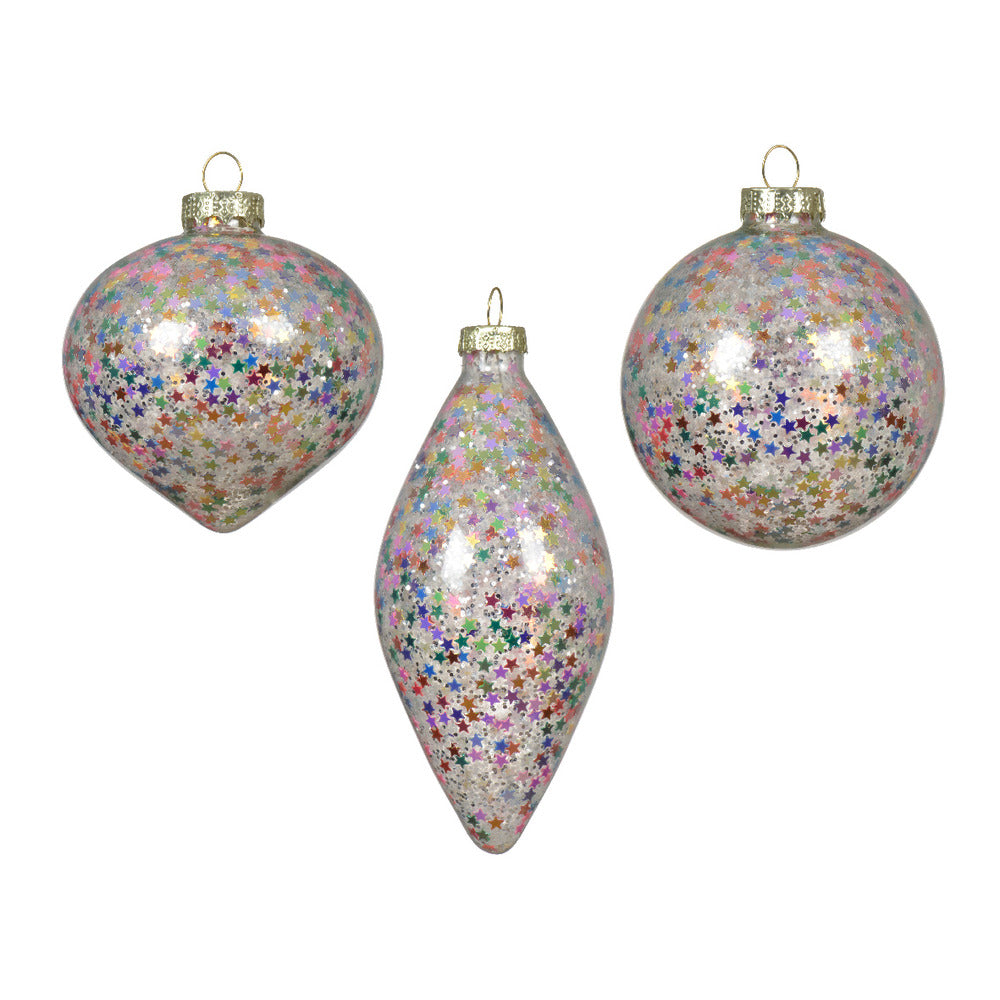 Decoris Hanging Glass Ornament with Spangle Inside 8cm - 3 Assorted,