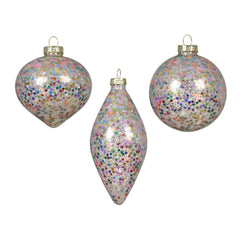 Decoris Hanging Glass Ornament with Spangle Inside 8cm - 3 Assorted,