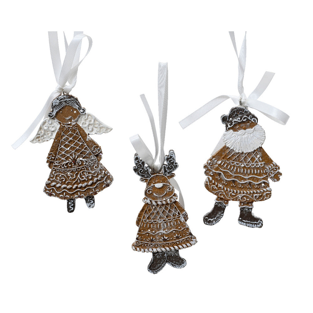 Decoris Hanging Polyresin Gingerbread Figure with Glitter  9cm - 3 Assorted,