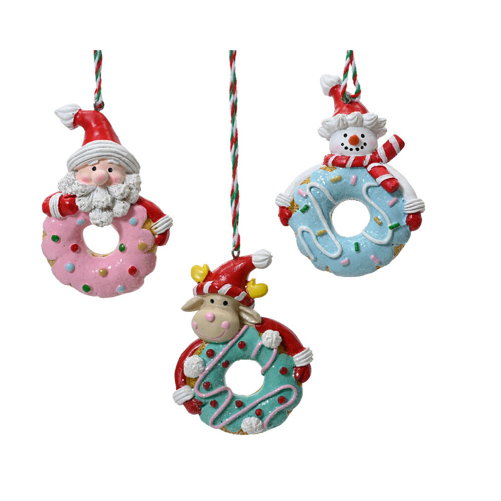 Decoris Hanging Polyresin Donut with Figure 9cm - 3 Assorted,