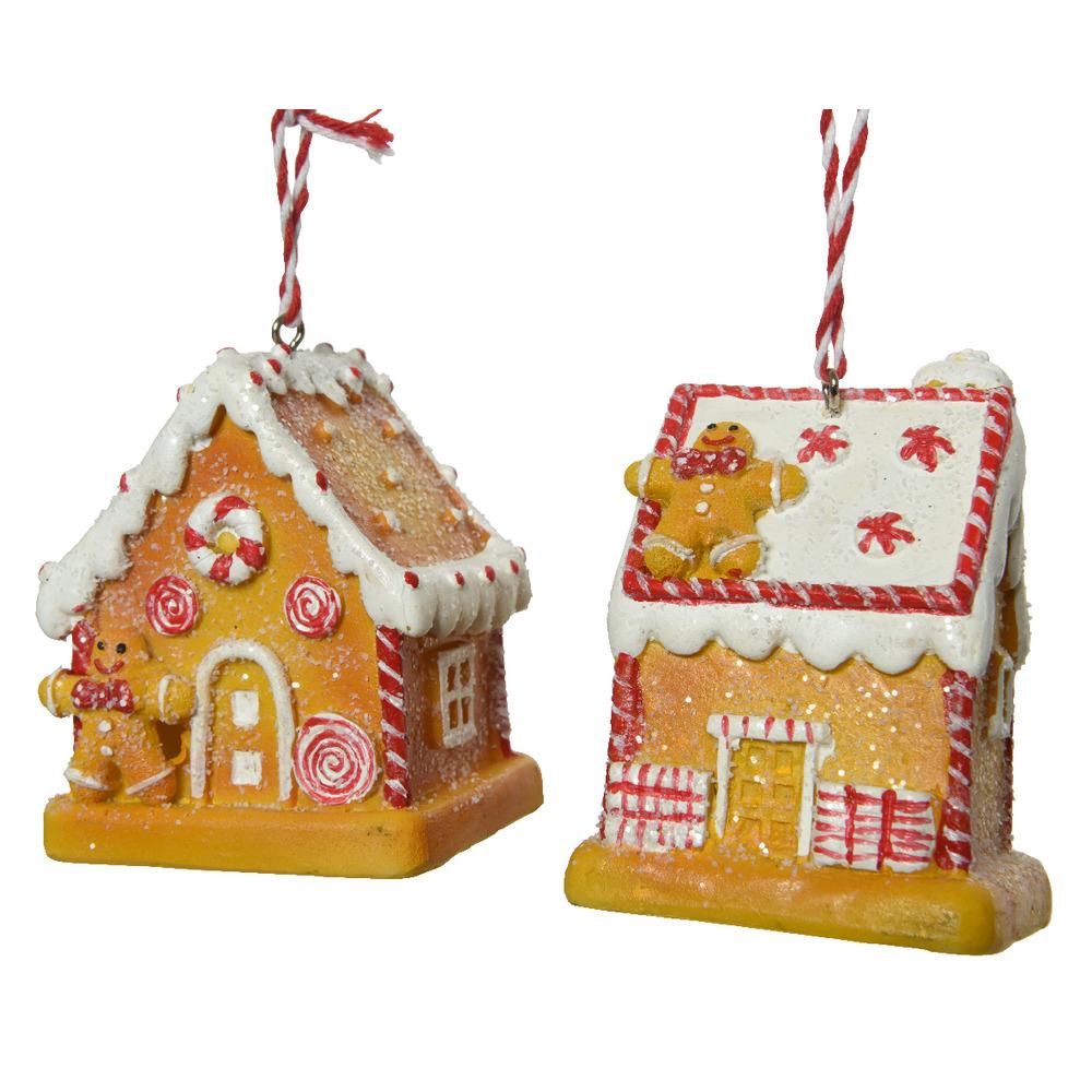 Decoris Hanging Polyresin Gingerbread House 7cm - 2 Assorted,