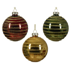 Decoris Glass Bauble with Gold Glitter Swirl 8cm - 3 Assorted Colours,