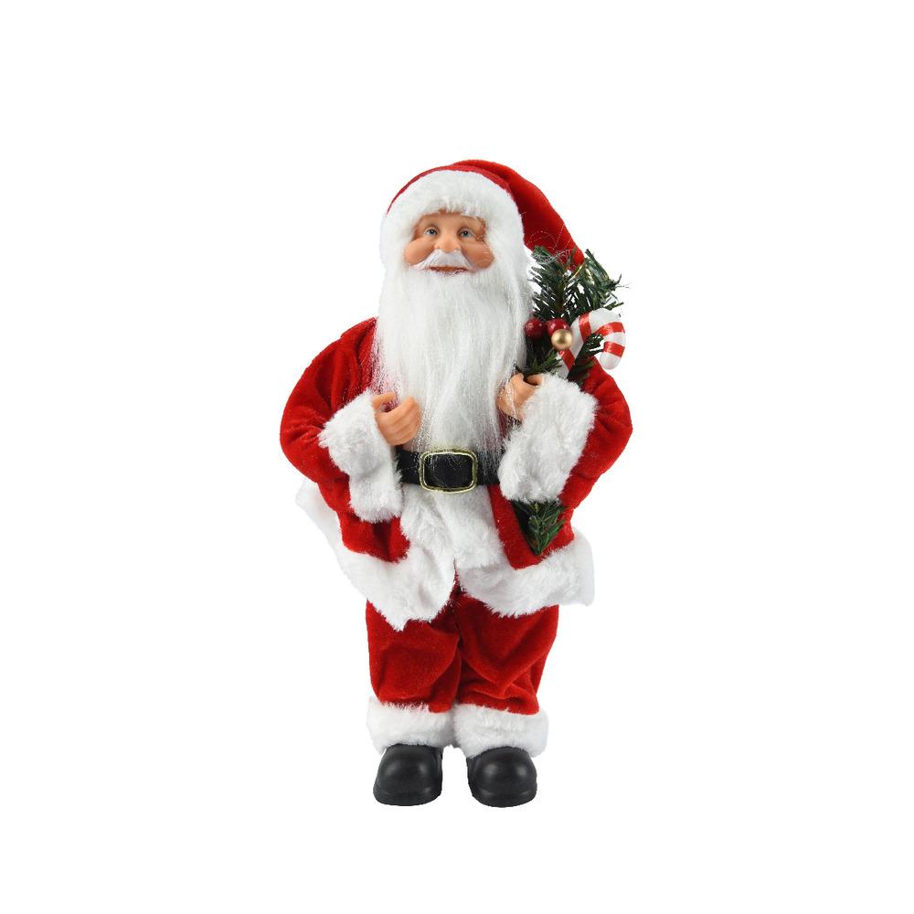 Decoris Polyester Santa Figure with Candy Cane and Branch 30cm - Red