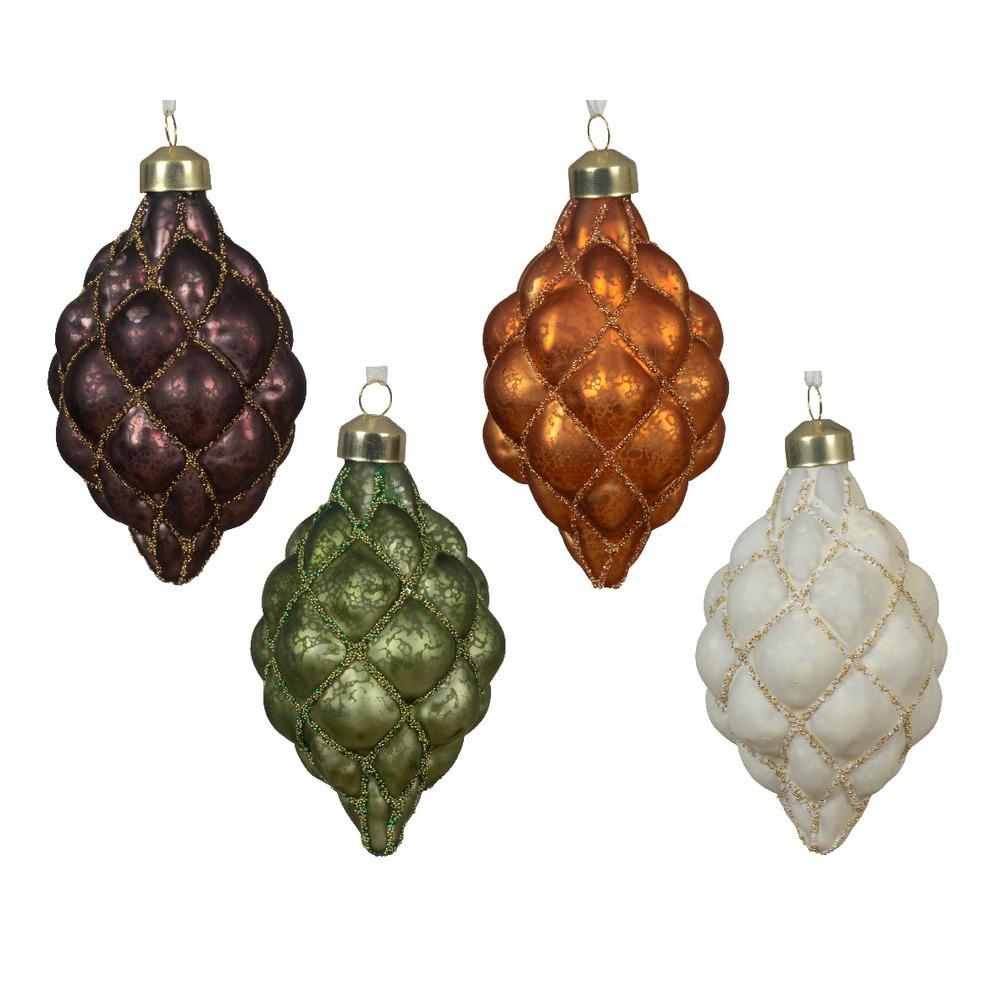 Decoris Hanging Glass Olive Ornament with Gold Specks 7cm - 4 Assorted ,