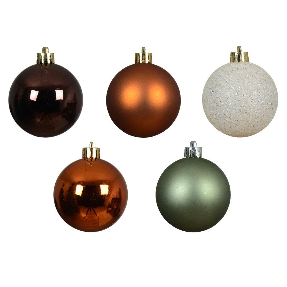 Decoris Shatterproof Bauble Box of 30 Pieces 6cm - Dark Brown, Orange, Wool White and Moss Green,