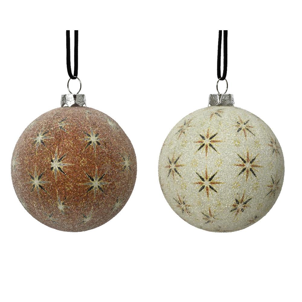 Decoris Shatterproof Bauble with Stars and Sugar Finish 8cm - 2 Assorted Colours,