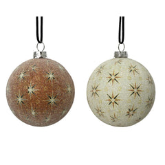 Decoris Shatterproof Bauble with Stars and Sugar Finish 8cm - 2 Assorted Colours,