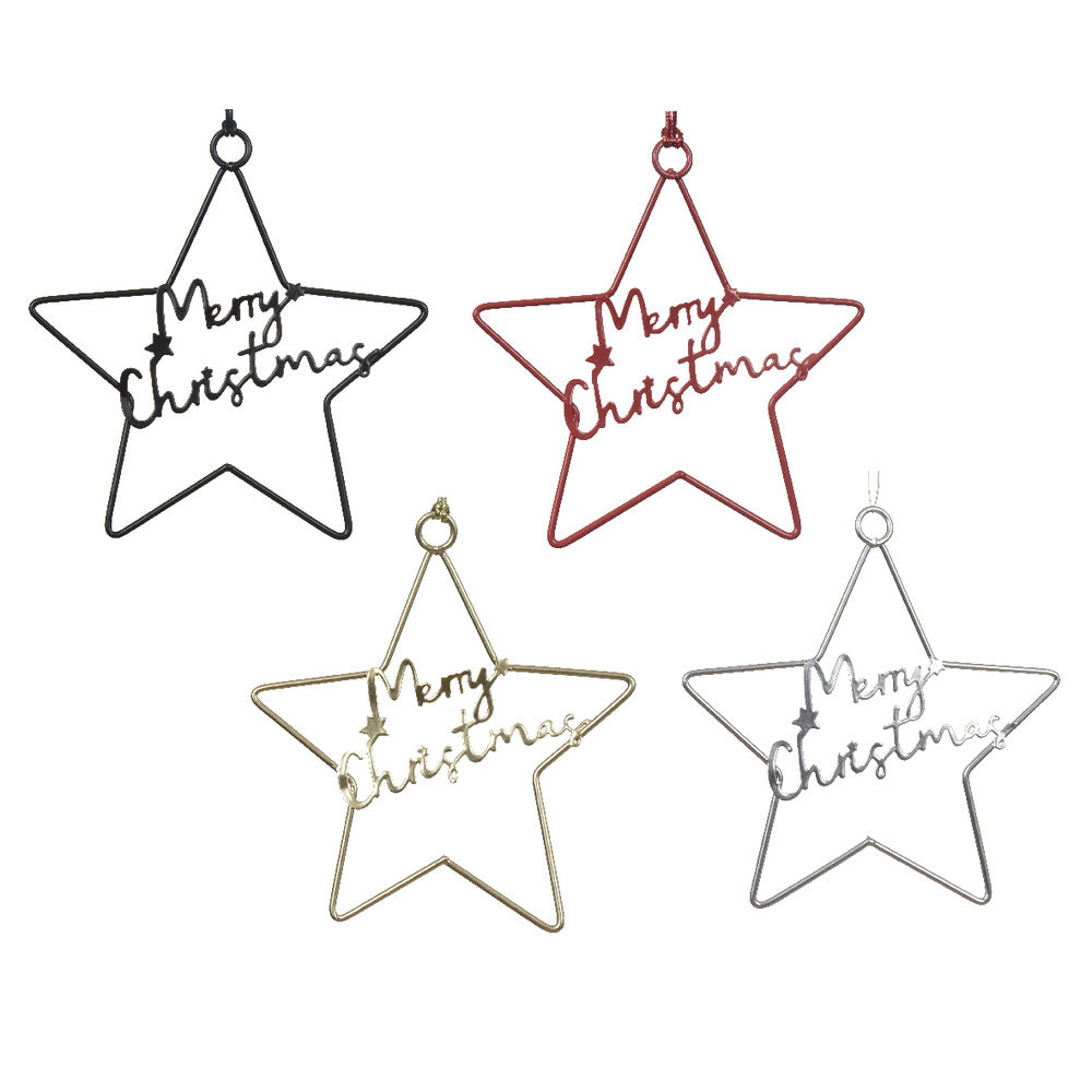 Decoris Hanging Iron Star with Merry Chrstmas 8cm - 4 Assorted,