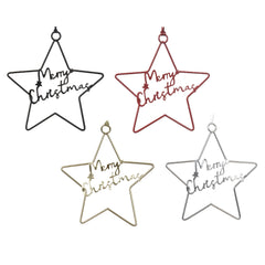 Decoris Hanging Iron Star with Merry Chrstmas 8cm - 4 Assorted,