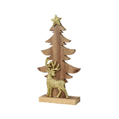Decoris Poplar Wooden Tree with Iron Deer 28cm,