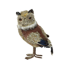 Decoris Polyester Standing Owl with Acrylic Beads and Glitters 25cm - Brown,