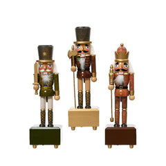 Decoris Pinewood Nutcracker with Music Box 30cm - 3 Assorted Shades of Brown,