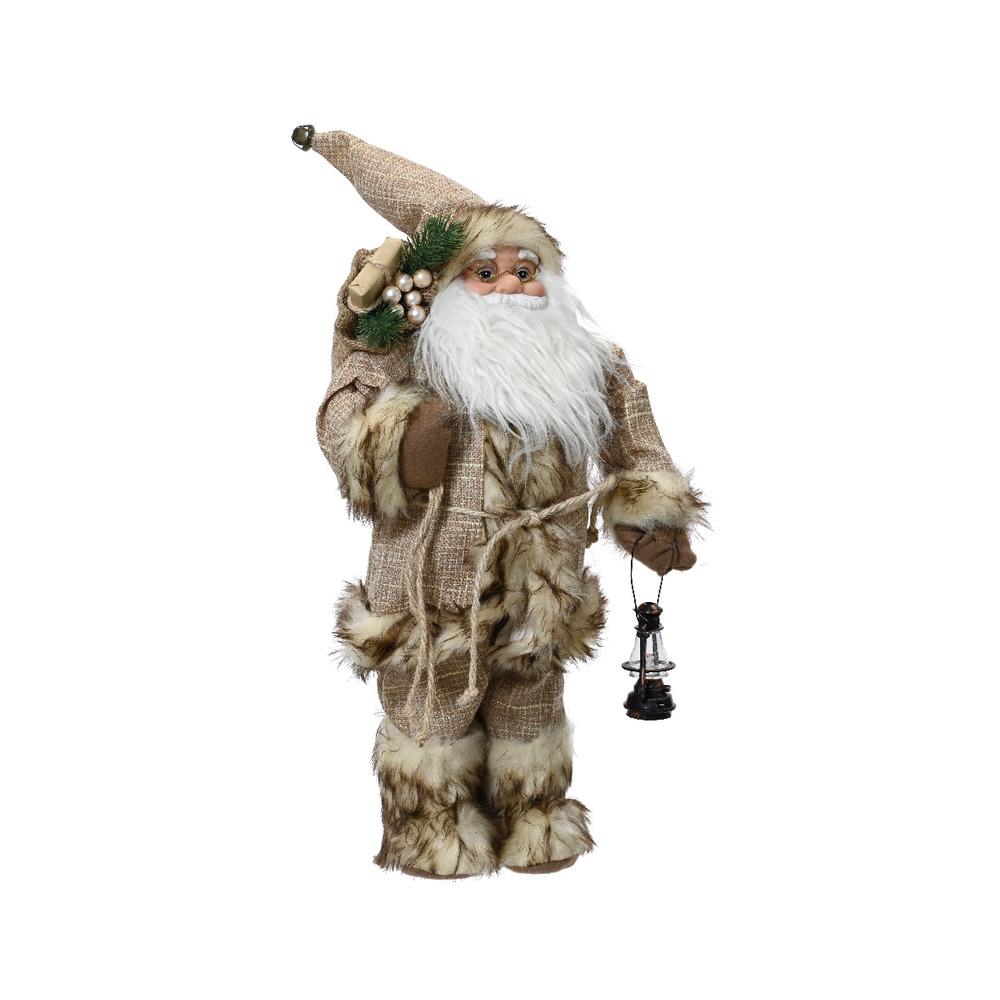 Decoris Polyester Santa Figure with Brown Coat, Glasses and Lantern 45cm ,