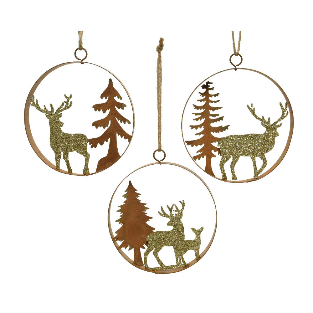 Decoris Hanging Iron Deer in Circle 12cm - 3 Assorted,