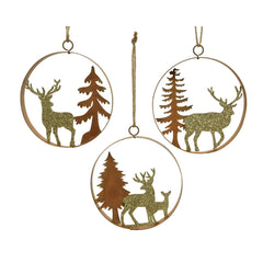 Decoris Hanging Iron Deer in Circle 12cm - 3 Assorted,