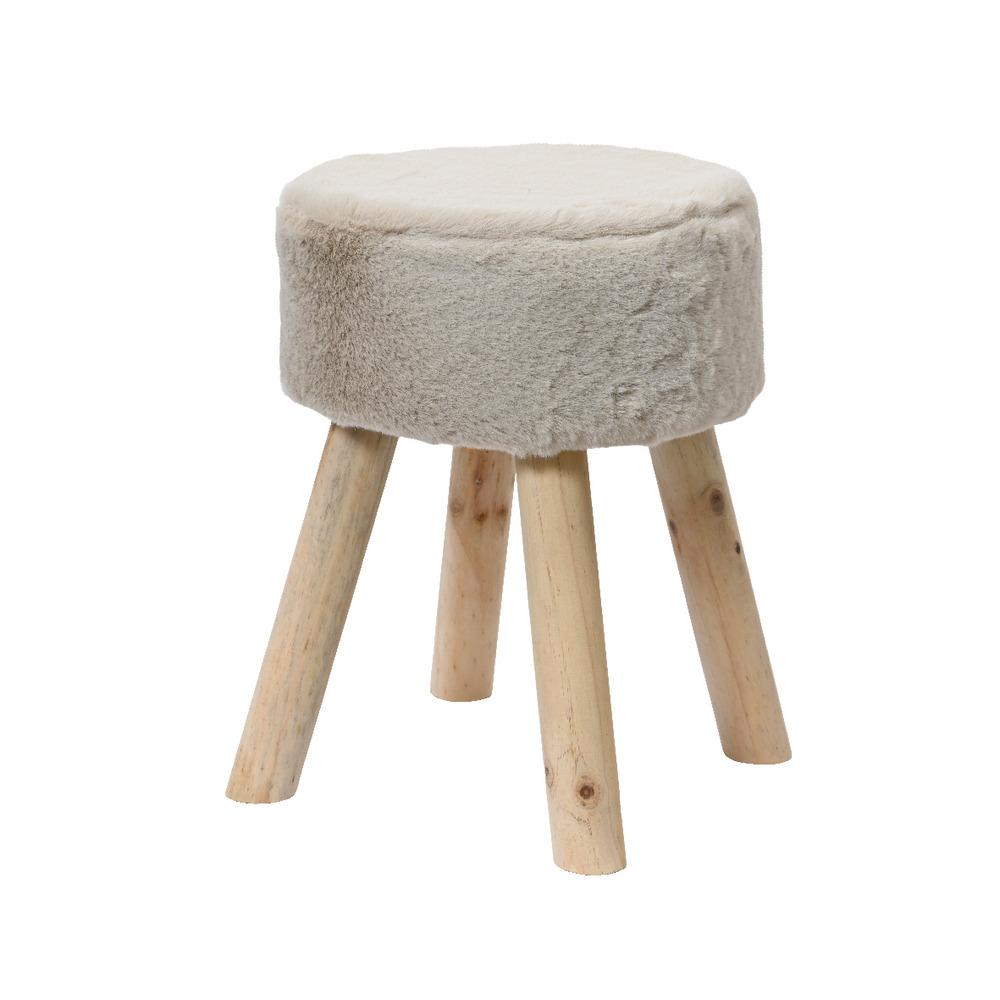 Decoris Polyester Stool with Wooden Legs 30 x 38cm - Beige