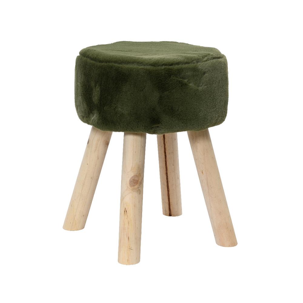 Decoris Polyester Stool with Wooden Legs 30 x 38cm - Green