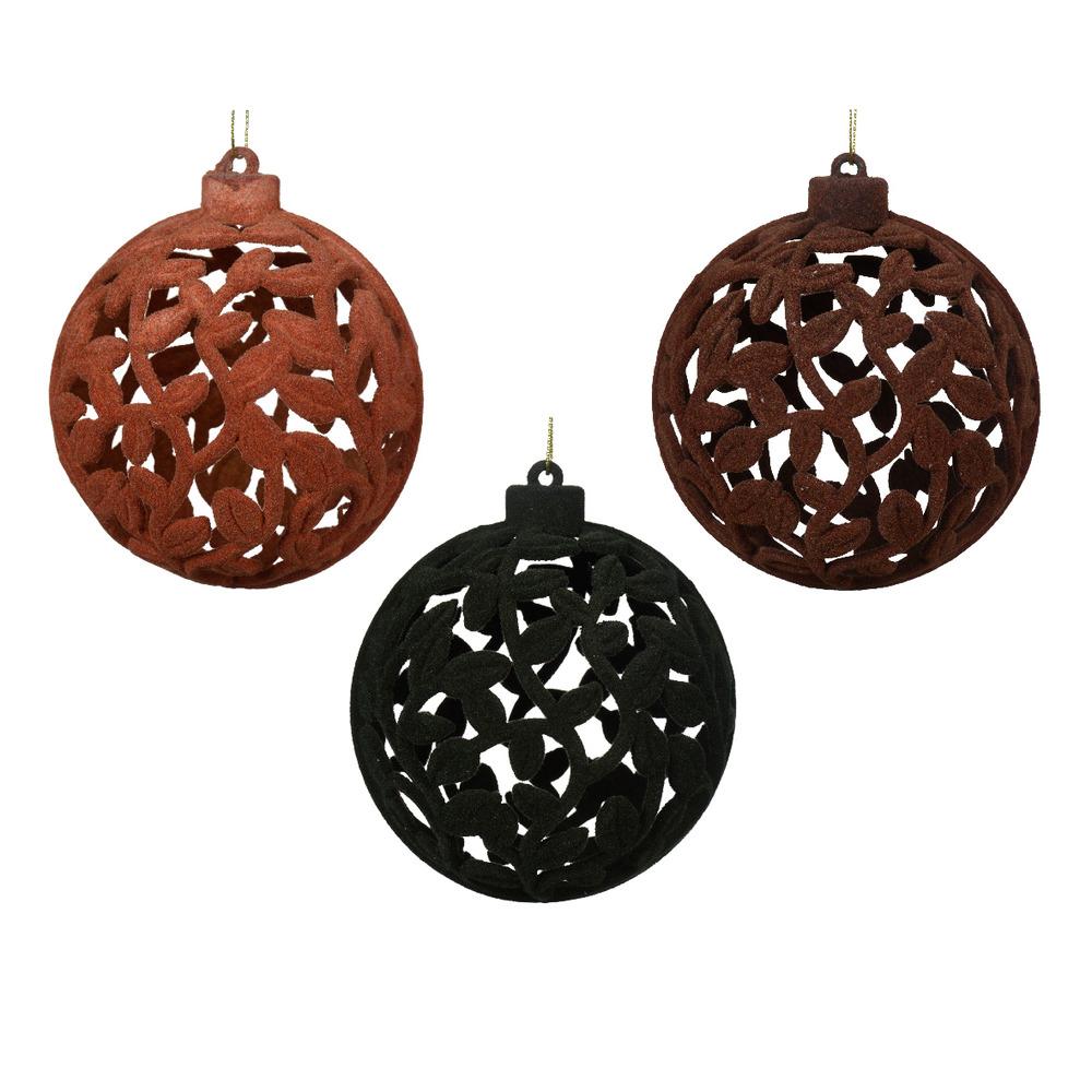 Decoris Shatterproof Bauble with Cut-Out Design and Velvet Finish 9cm - 3 Assorted Colours,