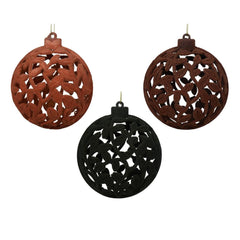 Decoris Shatterproof Bauble with Cut-Out Design and Velvet Finish 9cm - 3 Assorted Colours,