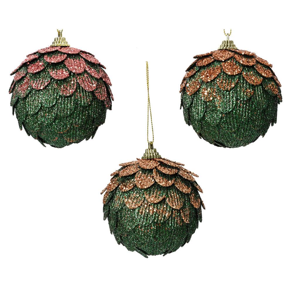 Decoris Foam Bauble Pinecone Design with Sequins and Glitter 8cm - Green,