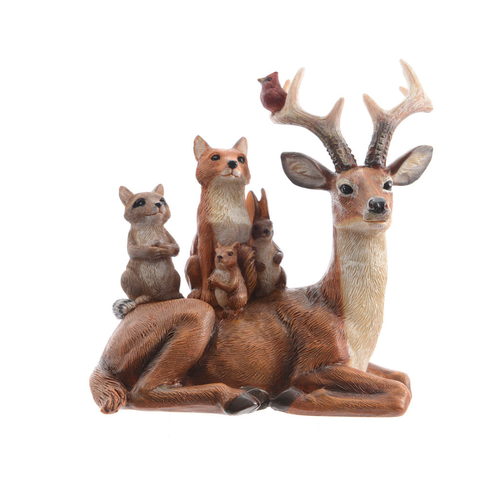 Decoris Polyresin Reindeer with Animals Figure 15cm,