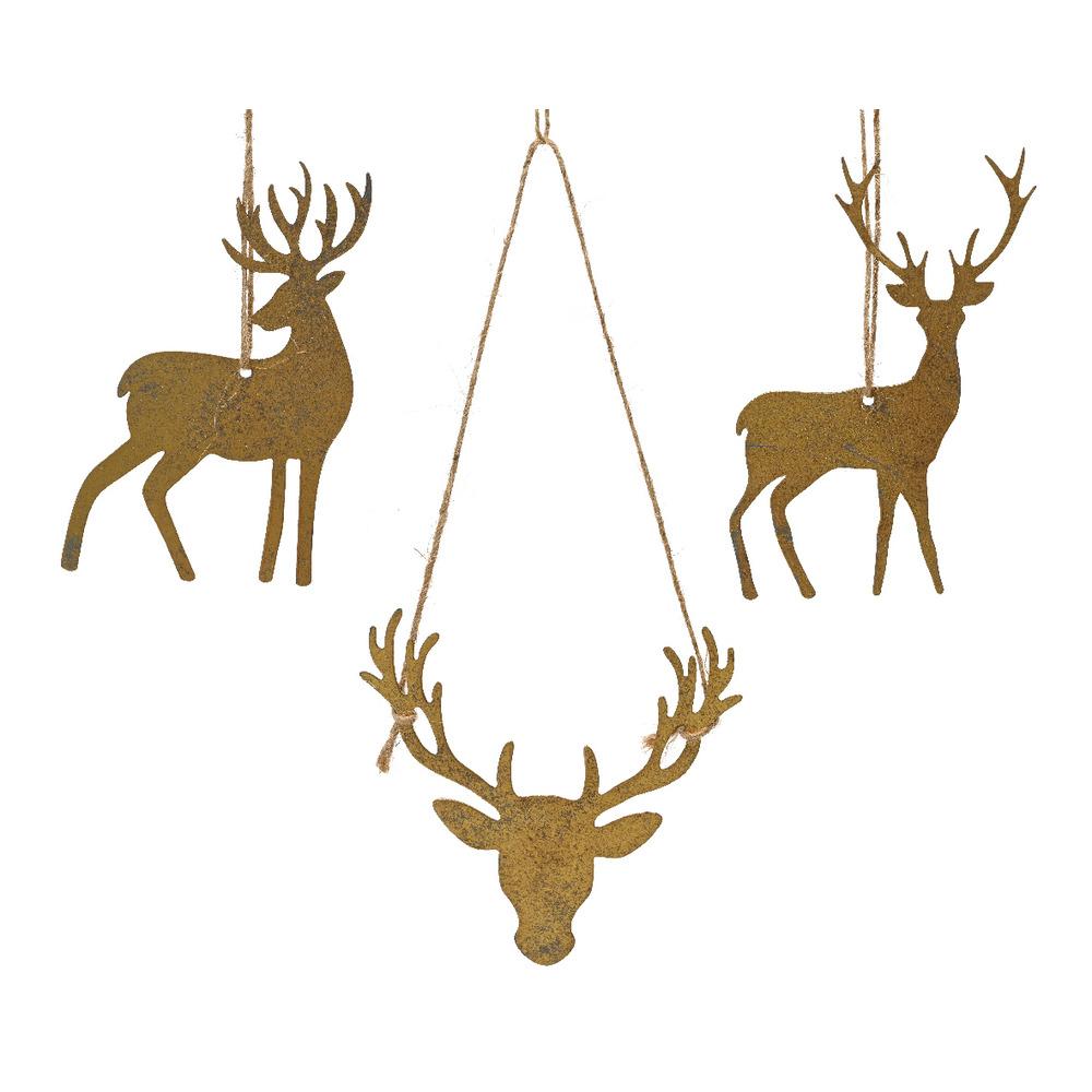 Decoris Hanging Iron Reindeer Figure with Antique Finish 11cm - 3 Assorted,