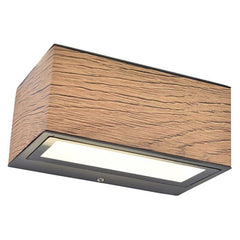 Lutec Gemini Square Up and Down Wall Light with Integrated Led 4500K - Wooden Effect