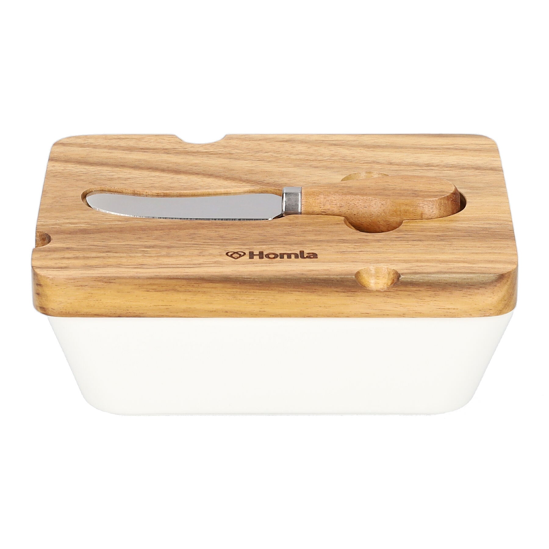 Homla Mooka Butter Dish With Knife White 11X16 cm