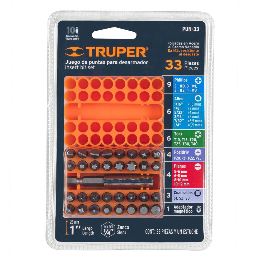 Truper Insert Bit Set, 33 Pieces, 1"