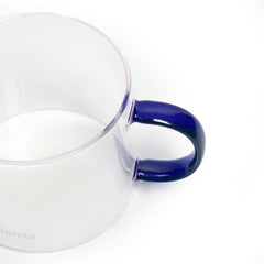 Homla Glossy Glass Mug Transparent Blue Handle 0.44L