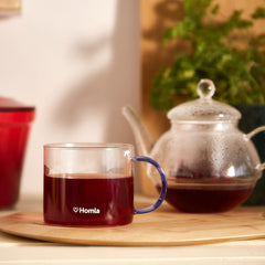 Homla Glossy Glass Mug Transparent Blue Handle 0.44L