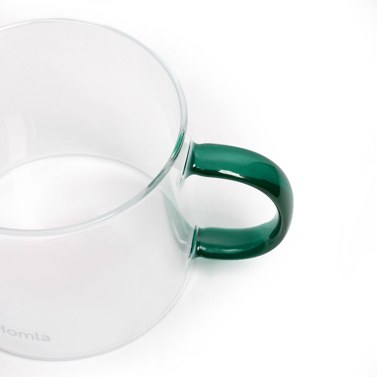 Homla Glossy Glass Mug Transparent Green Handle 0.44L