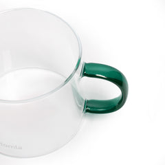 Homla Glossy Glass Mug Transparent Green Handle 0.44L