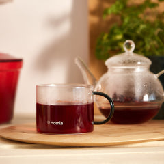 Homla Glossy Glass Mug Transparent Green Handle 0.44L