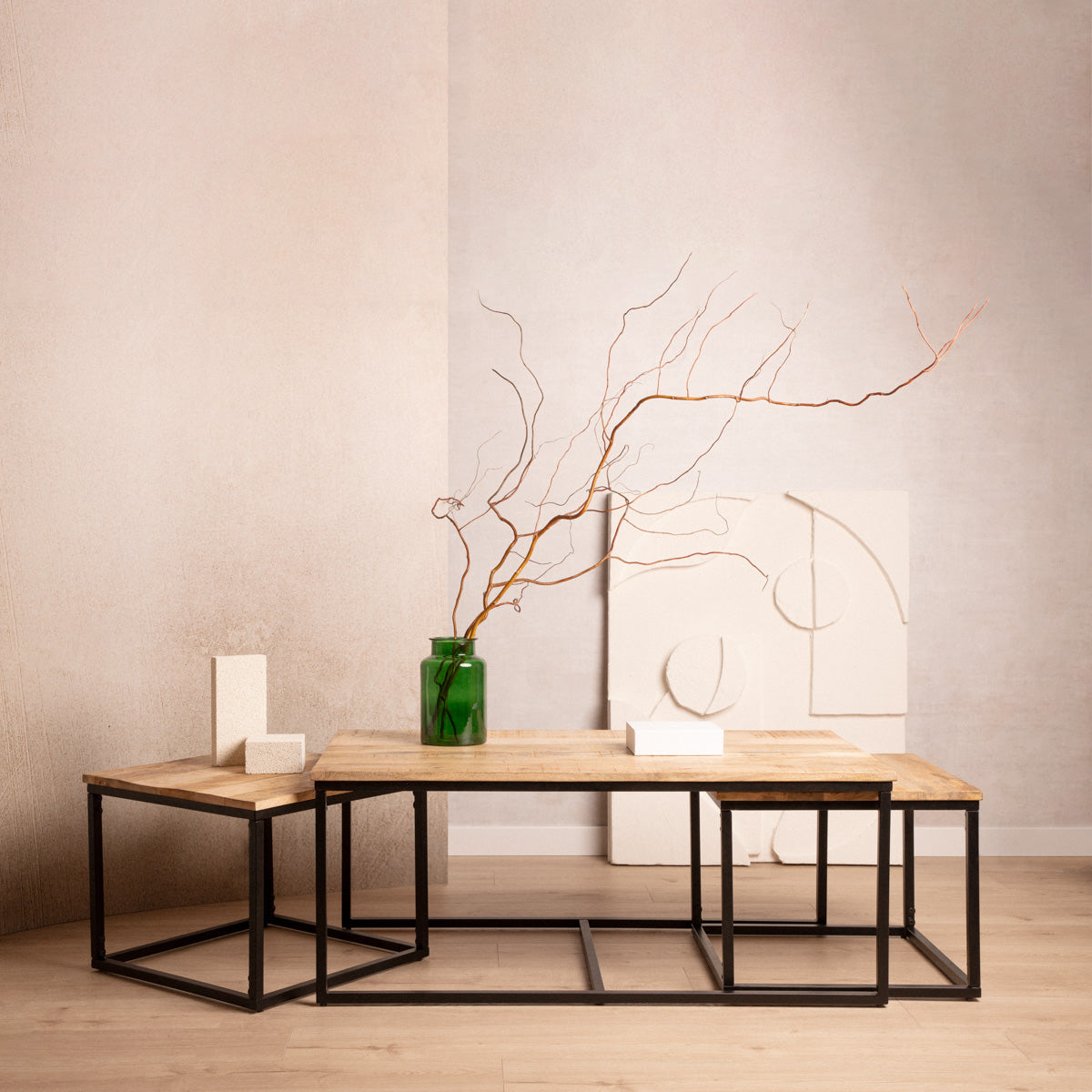 Homla Coffee Table Set  Maya  Solid Mango Wood + Metal  110X60X45 Cm/50X50X40Cm