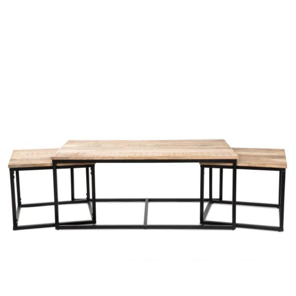 Homla Coffee Table Set  Maya  Solid Mango Wood + Metal  110X60X45 Cm/50X50X40Cm