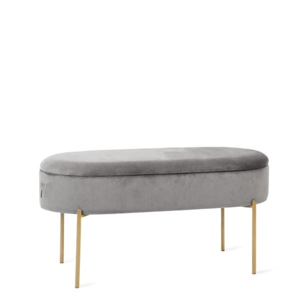 Homla Bench  Layla  Velour Grey With Storage  91.5X41X46.5 Cm