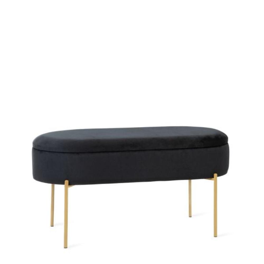 Homla Bench  Layla  Velour Black With Storage  91.5X41X46.5 Cm