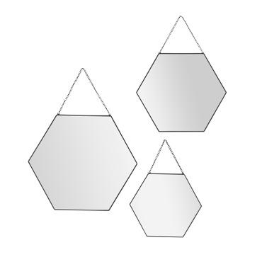 Inspire Set 3 Mirrors Hexagonale Metal Black