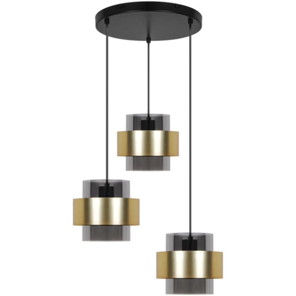 Inspire Pendant Metal Golden Glass Black E27x3 D35CM