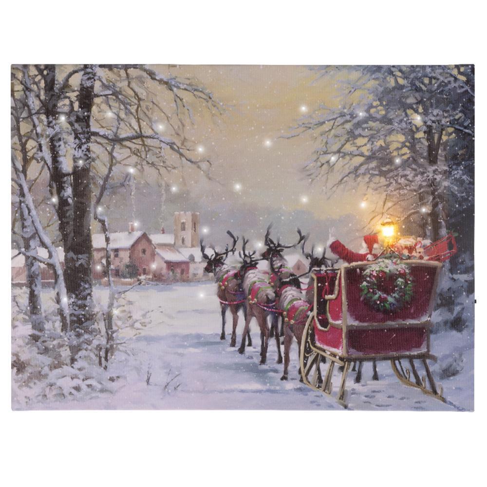 Lumineo BO Led Canvas with Santa Sleigh 38 x 28cm - Warm/Cool White