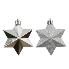 Decoris Shatterproof Star Baubles 9 x 9 x 12.3cm - Silver