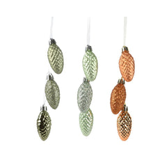 Decoris Glass Pinecone Bunch of 3 - Shades of Green & Peach Pearl (3 Assorted)