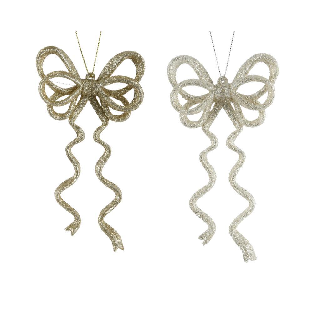 Decoris Polystyrene Glitter Bow - Pearl/White (2 Assorted)