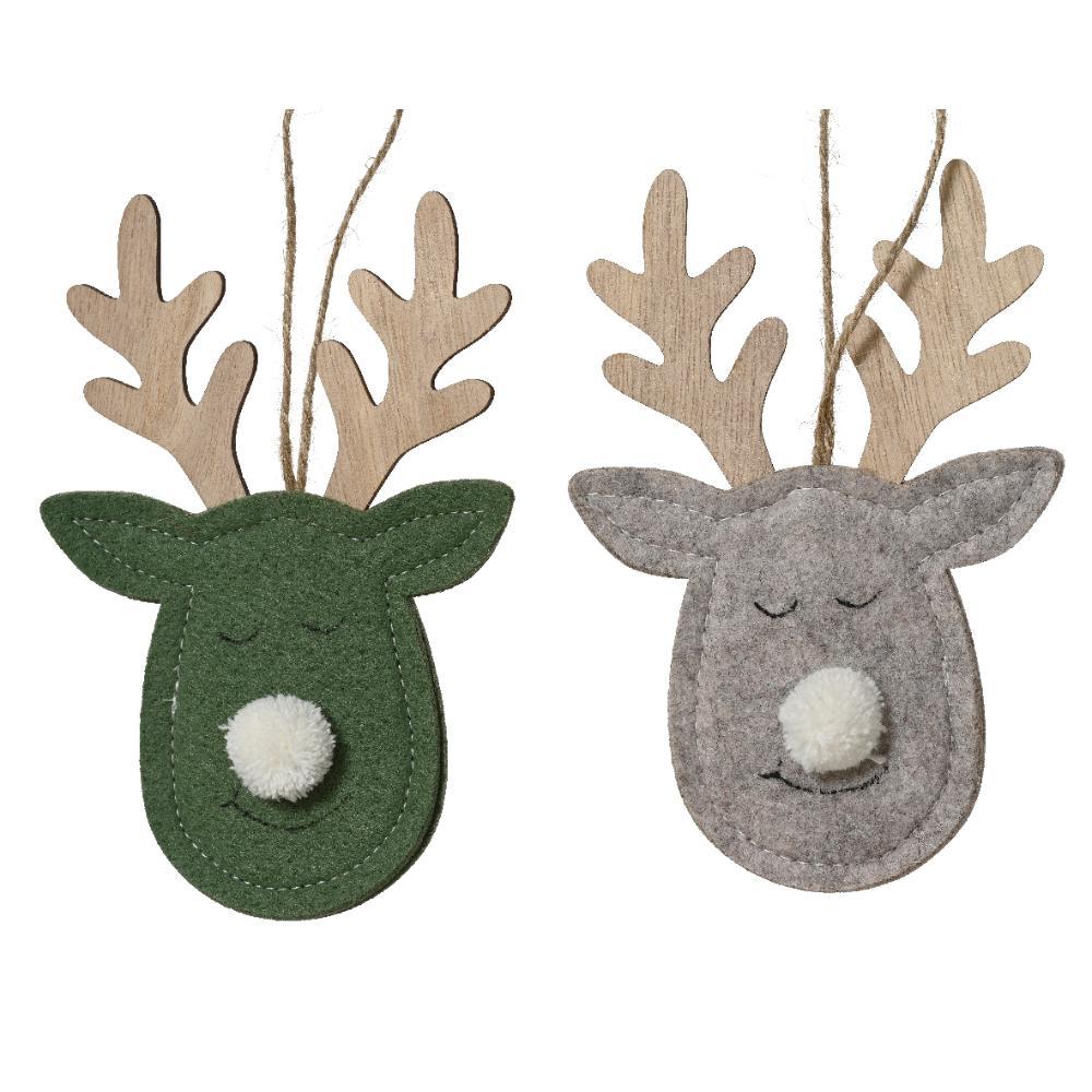 Decoris Hanging Deerhead Felt 15.5cm (2 Assorted)