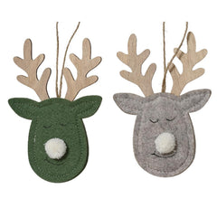 Decoris Hanging Deerhead Felt 15.5cm (2 Assorted)