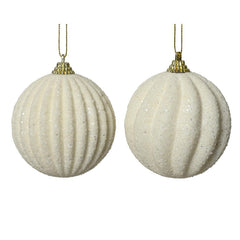 Decoris Foam Bauble with Glitters & Beads 8cm - Wool White (2 Assorted)