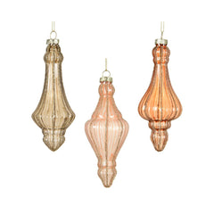 Decoris Hanging Glass Ornament with Glitter Lines 14cm - Shades of Peach Pearl (3 Assorted)